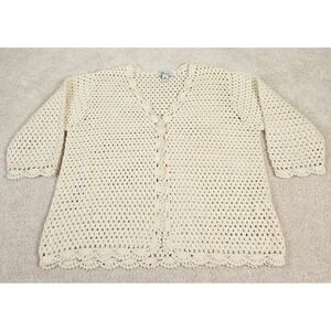 The TOG Shop‎ Boho Cream Crochet Linen Cardigan Single Button 1/2 Sleeve Size L